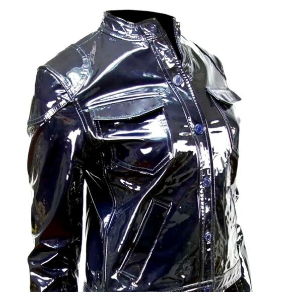 Ralph Lauren Midnight Blue Patent Leather Calfskin Moto Jacket - Picture 7 of 16